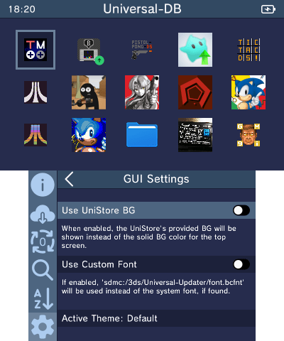 GUI settings menu
