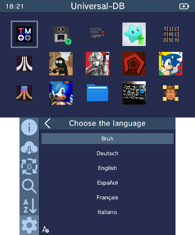 Language selection menu