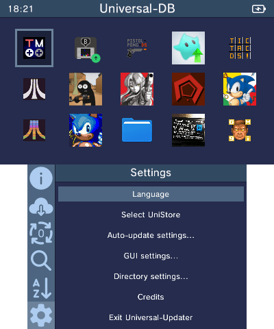 Settings menu